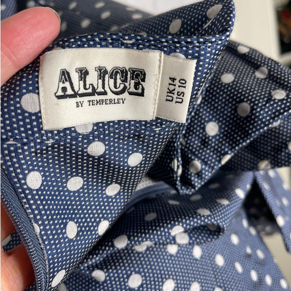 Anthropologie 10 Alice Temperley Silk $450 Polka Dot Dress Strapless Blue White - Picture 8 of 12